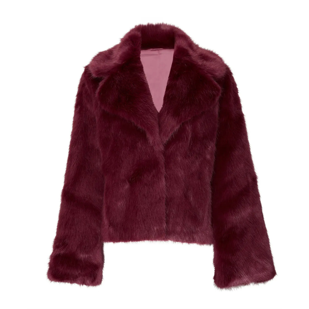 Unreal Fur Burgundy Faux Fur Jacket LARGE Formal Glam Teddy Coat Designer $339 - Picture 4 of 10